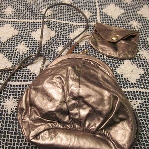 GOLD LEATHER EVENING SHOULDER BAG w/ CHANGE PURSE